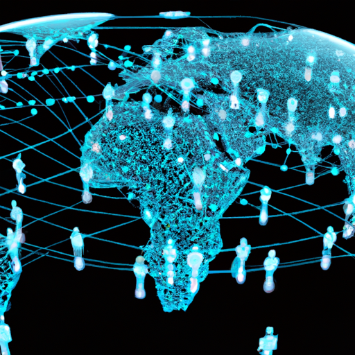 תמונה המתארת מפה גלובלית עם נקודות מקשרות, המסמלת צוותים מרוחקים הפרוסים ברחבי העולם.
